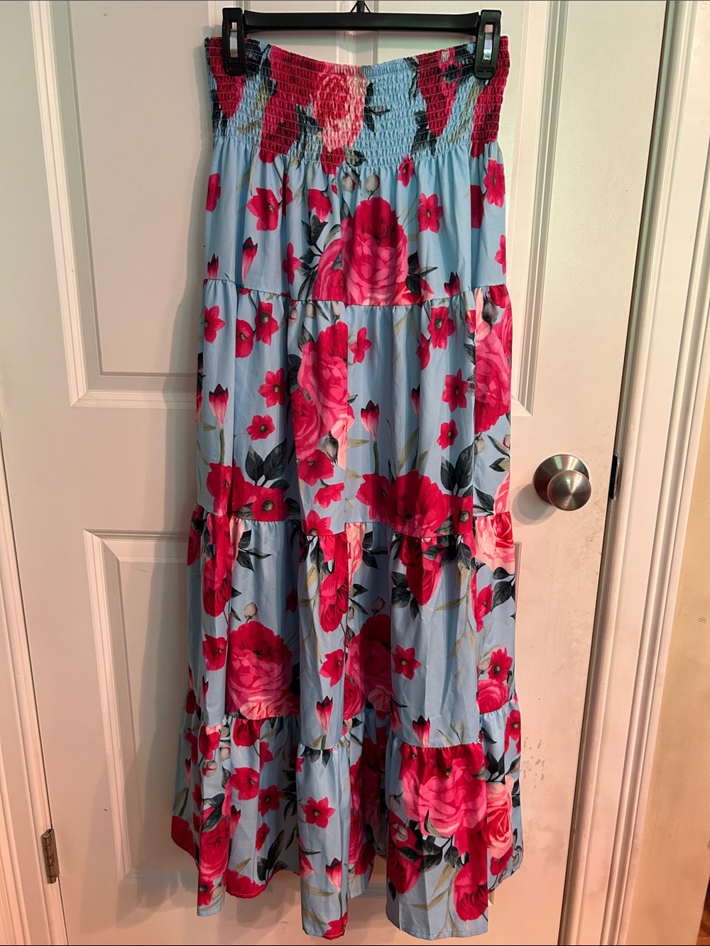 Floral Maxi Skirt - Pink Floral on Light Blue
